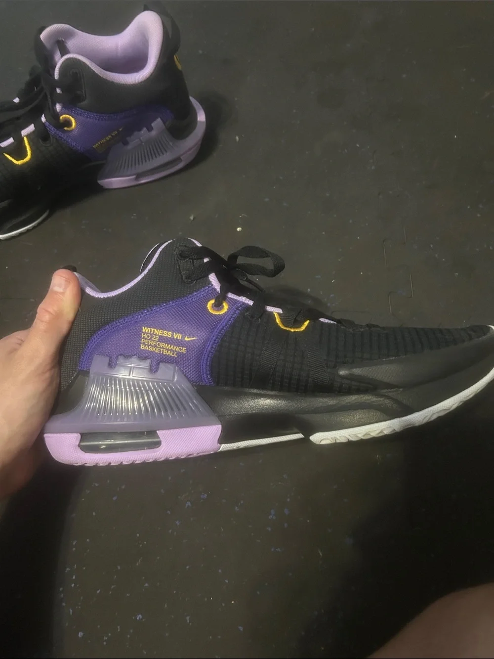 Nike LeBron King shoes purple,black,and yellow